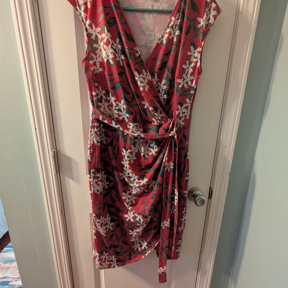 Floral Wrap Dress in Red and Green